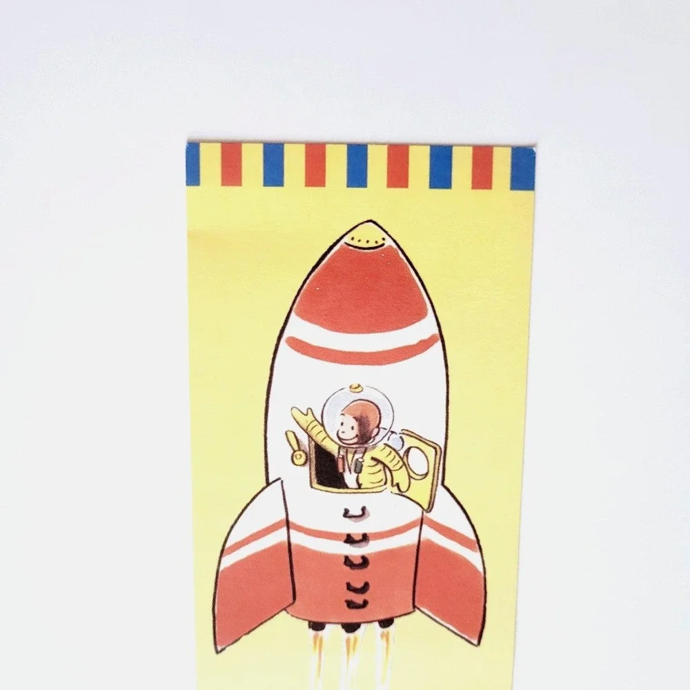 Vintage 90s Curious George Bookmark paperboard- Rocket Books 1990s, HMCo. #44811